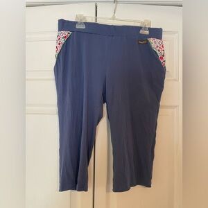 Matilda Jane size XL Blue Knit Cropped Pants with Floral Accents EUC